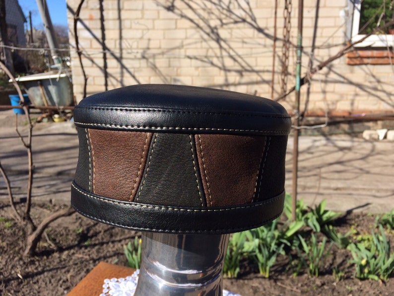 men/'s kufi black yarmolka men/'s kippah muslim black and brown Kufi leather \u041dandmade hat big size