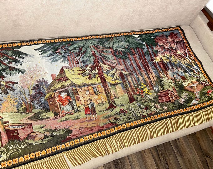 50s Vintage German Cotton Wall Hanging Tapestry Fairy Tale Hansel and ...
