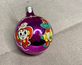 Cheburashka Christmas and Crocodile Gena ornament, Russian Soviet cartoon characters, new year glass decor, Ukraine Christmas ornaments