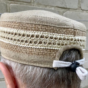 Kufi 100% linen & hemp Man, boy soft summer kippah Big muslim Hat Cap african beige ethnic hat skullcap tubeteika topi image 4