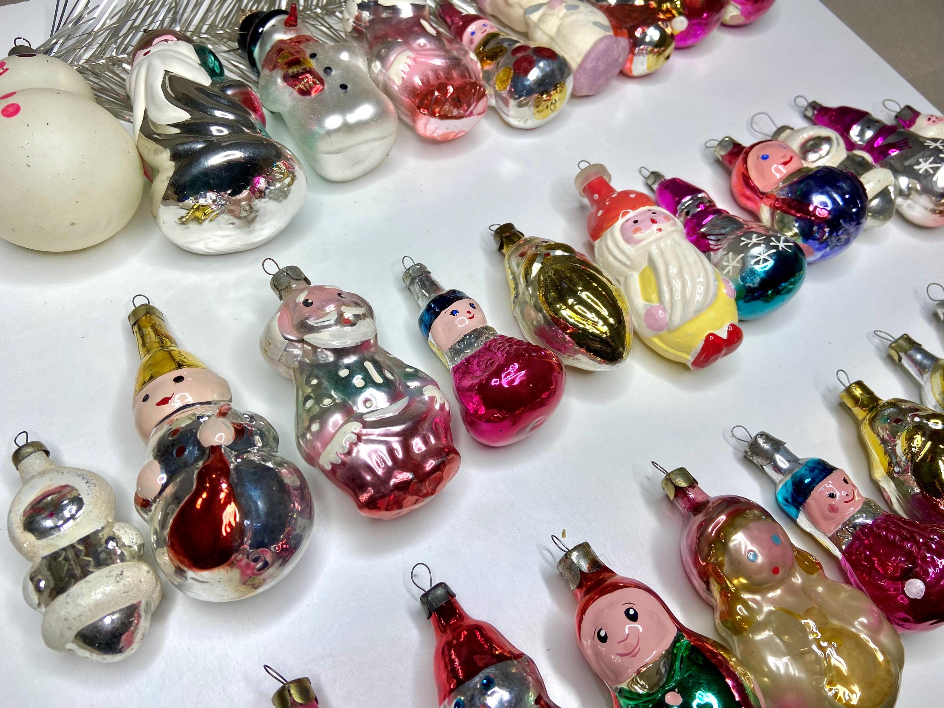 70s Soviet Vintage Mercury Christmas Ornaments, Snow Maiden Santa