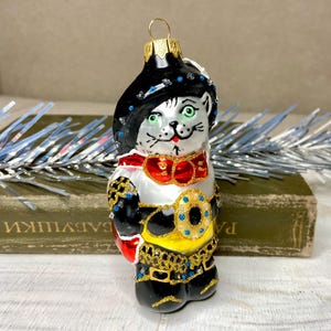 Puss in Boots glass vintage Christmas ornament, cat Russian hand-painted ornaments, Soviet cartoon characters, Ukraine new year decor