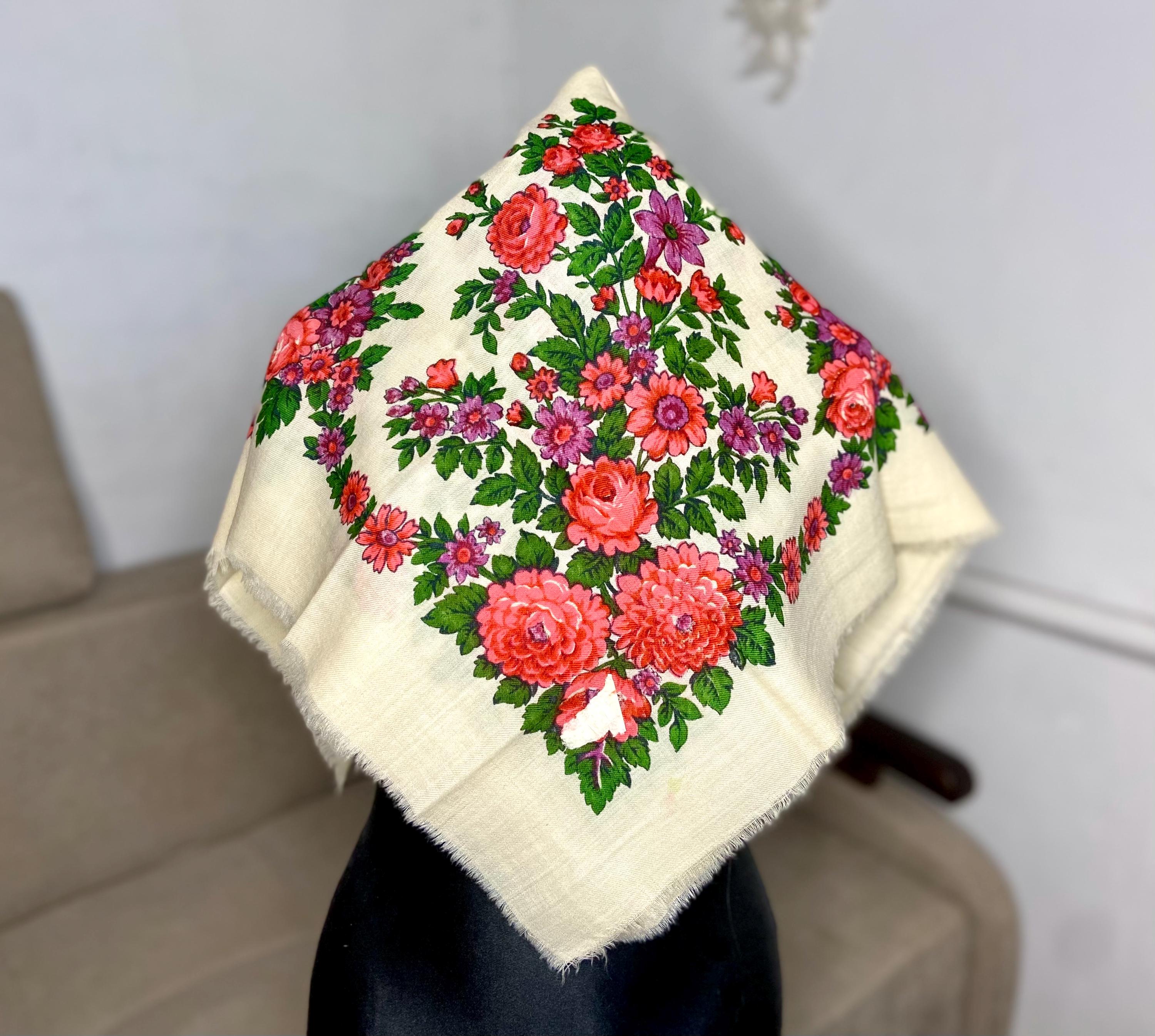 Ukrainische Retro weiße Wolle Bandana, russisches Boho Kopftuch Top, polnischen Vintage Schal, Oma Quadrat Schal für Frauen