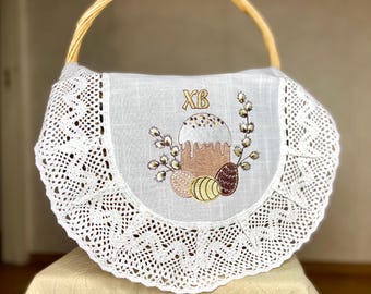 Cubierta de cesta de Pascua de lino bordada, camino de mesa ucraniano Pysanky, servilleta de Pascua ortodoxa
