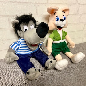 SET Ny pogodi - Wolf and Hare plush stuffed toys, talking musical Soviet soft toy from the cartoon, Ukrainian Christmas gift