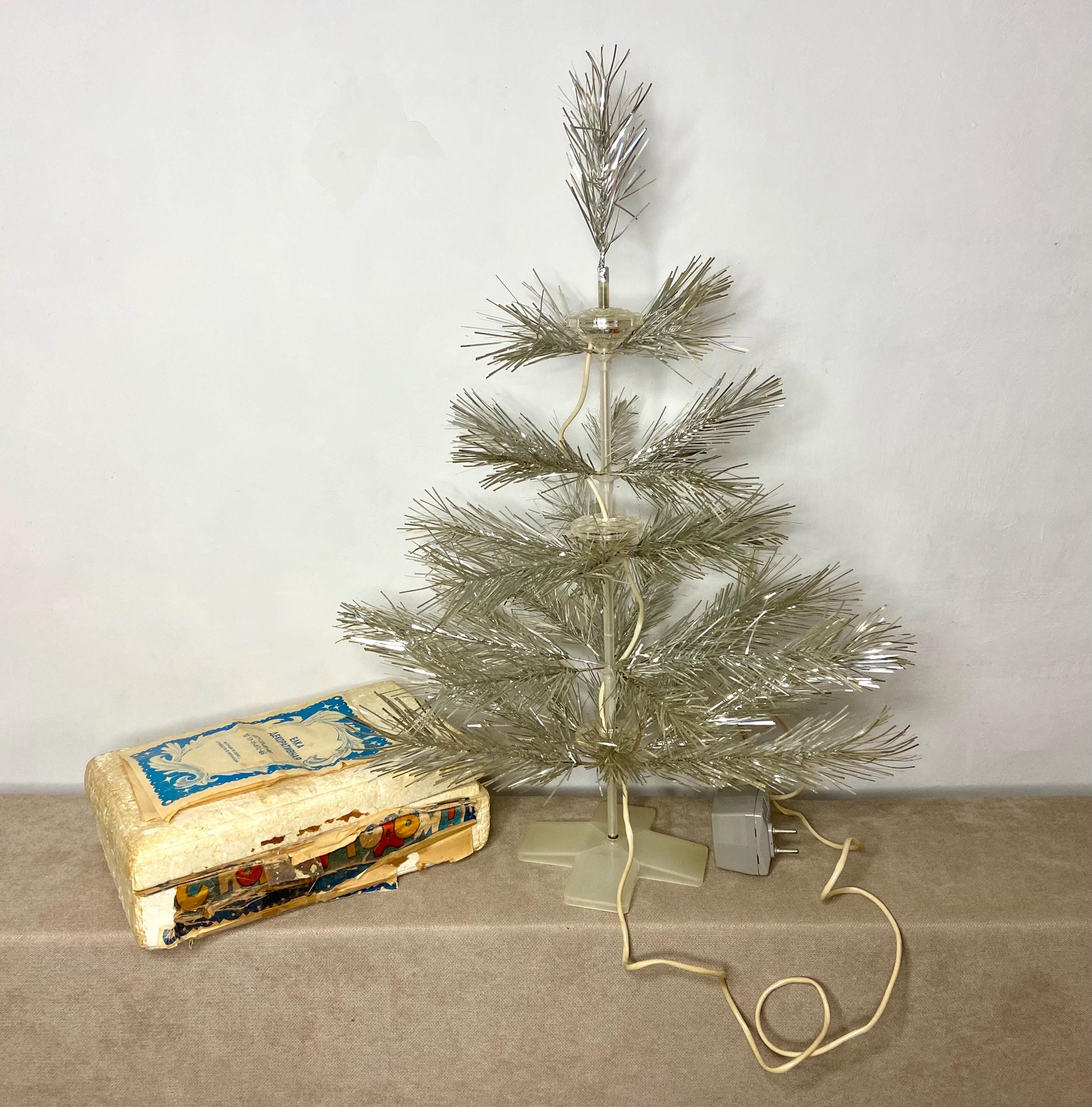 Metal Aluminum Silver Christmas Tree With Lights, Mid Century Taper ...