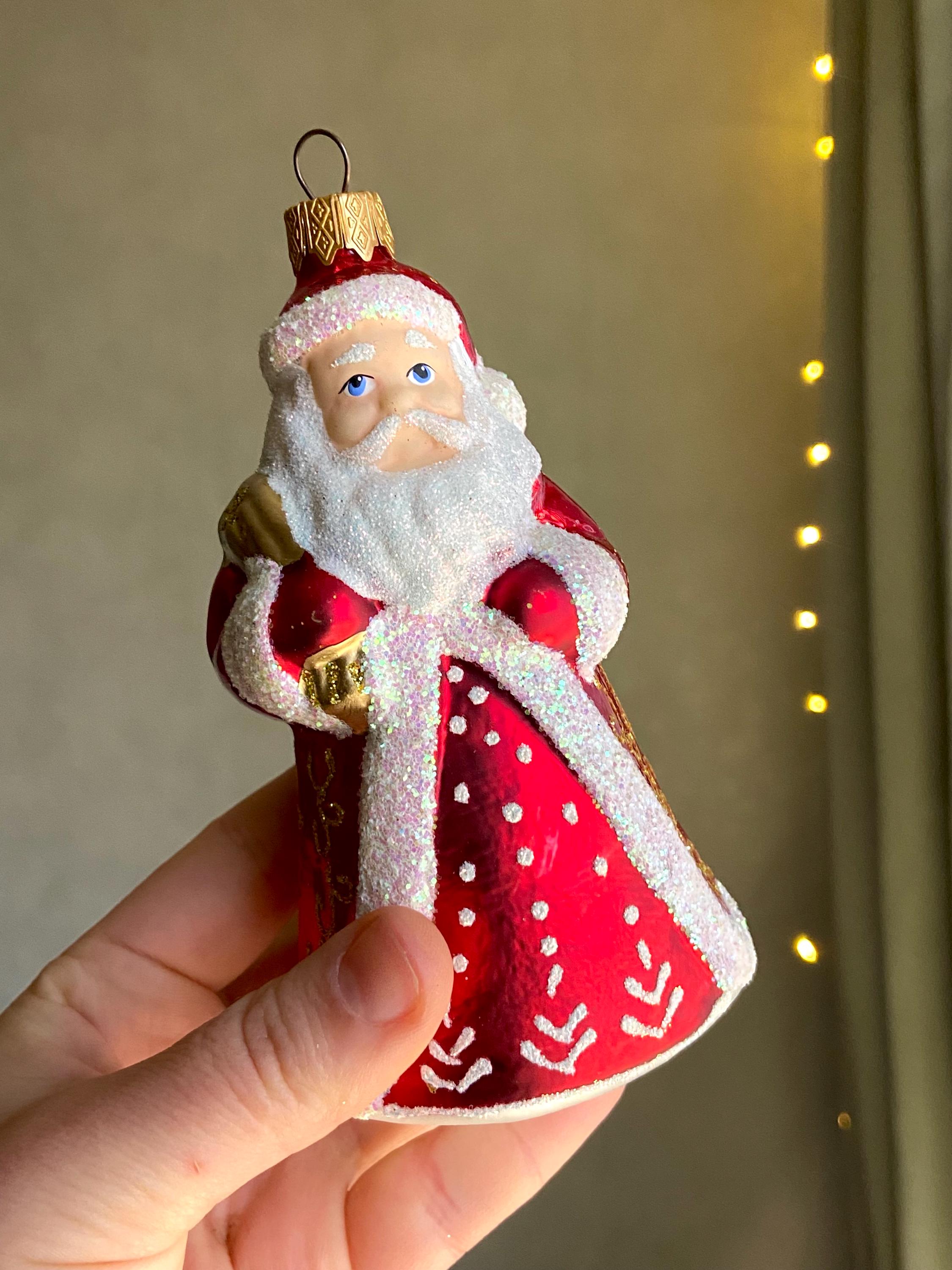 Snegurochka and Ded Moroz Ukrainian Glass Ornaments, Santa Claus