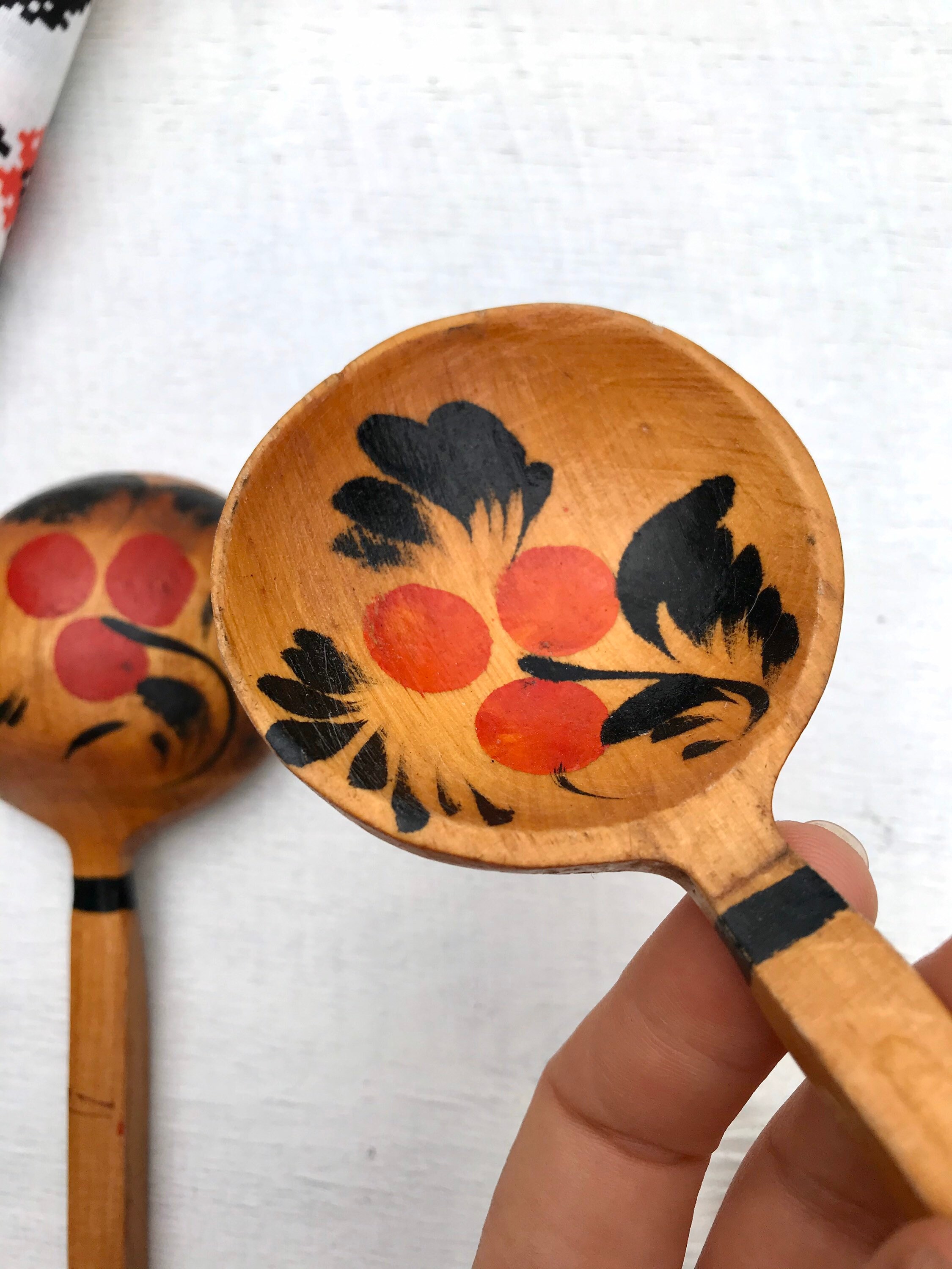 Set 2 Vintage wooden spoons with folk motifs rustic Hand Etsy