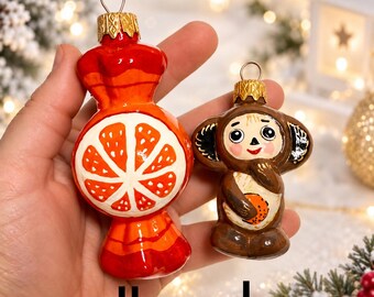 Gena Crocodile and Cheburashka, Ukrainian Glass Christmas Tree