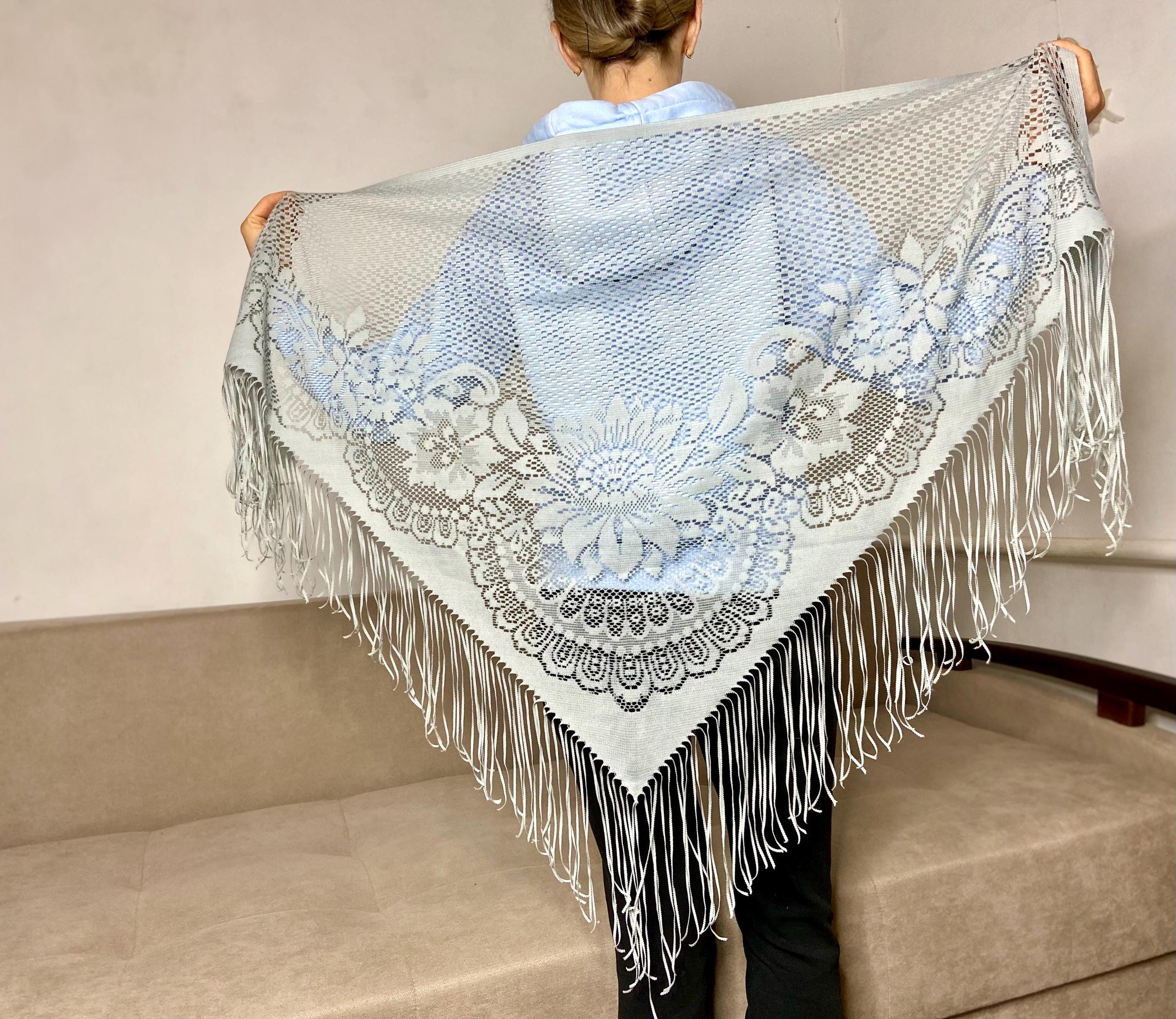 Vintage Light Beige Lace Flamenco Cover, Evening Summer Fringed