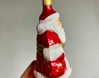 Snegurochka and Ded Moroz Ukrainian Glass Ornaments, Russian Santa