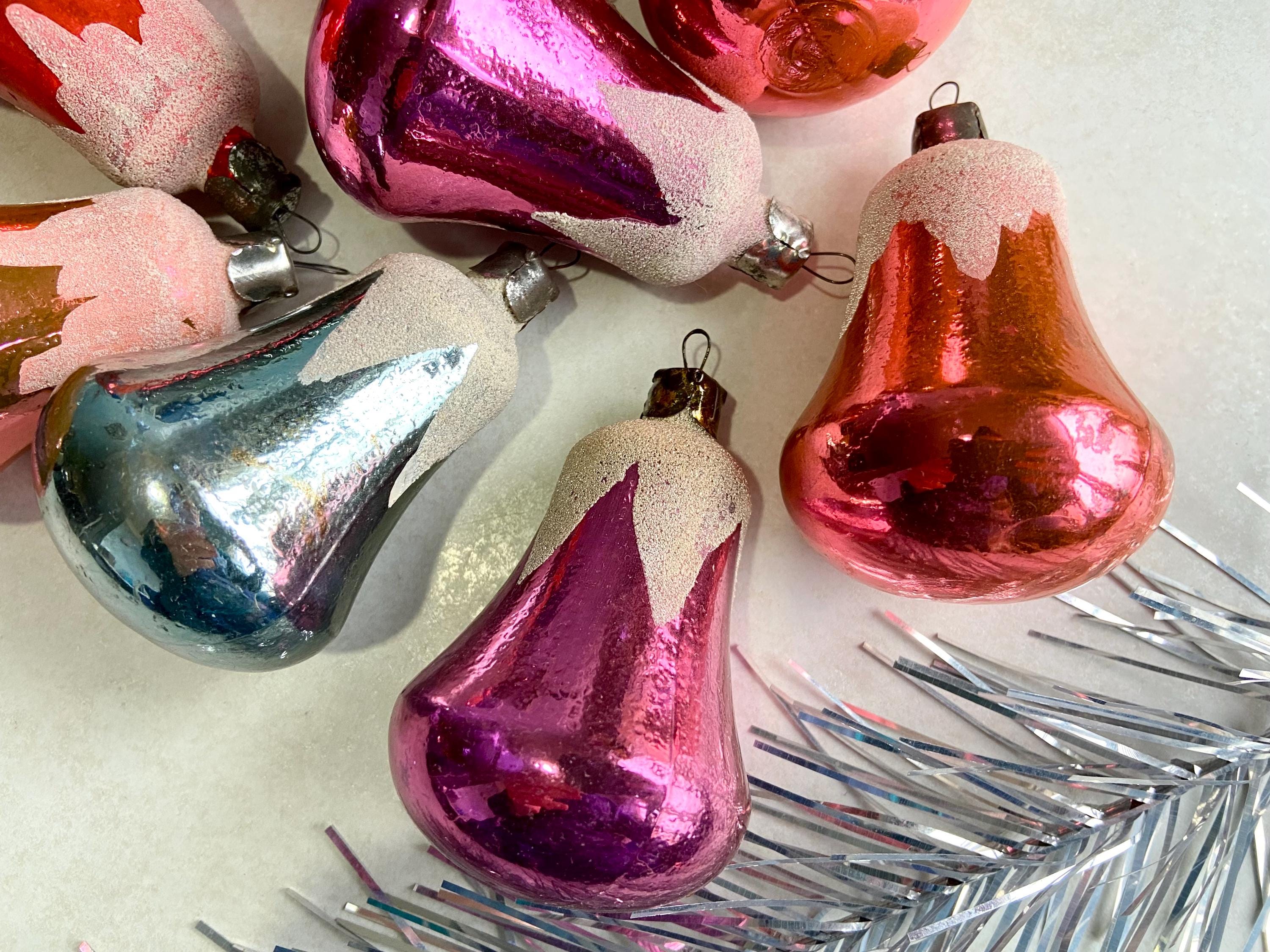 Vintage Mercury Glass Christmas Ornaments, Antique Russian Soviet