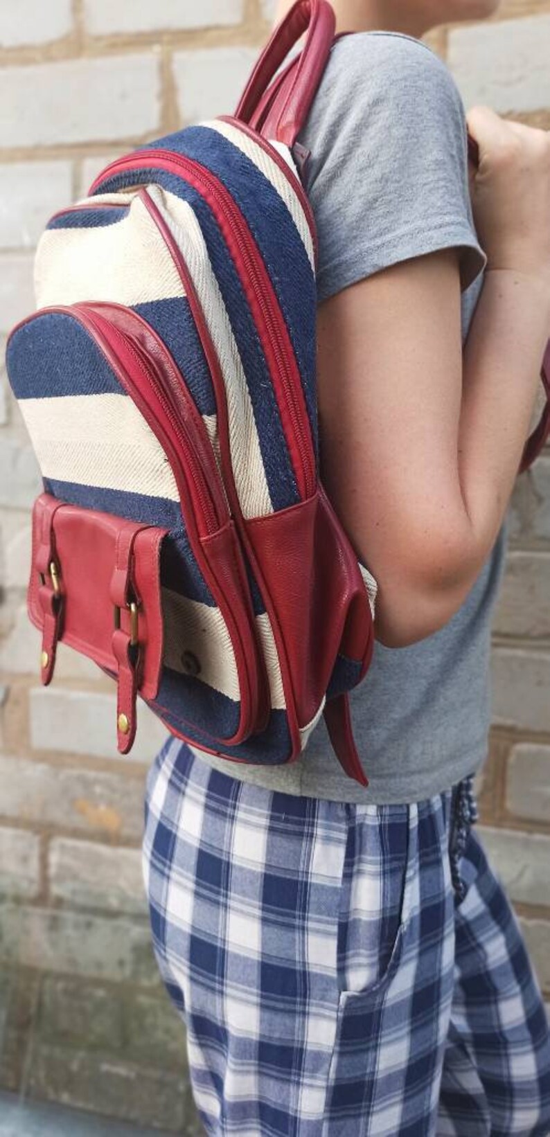 Vintage 80s backpack fabric backpack vintage sea style Etsy