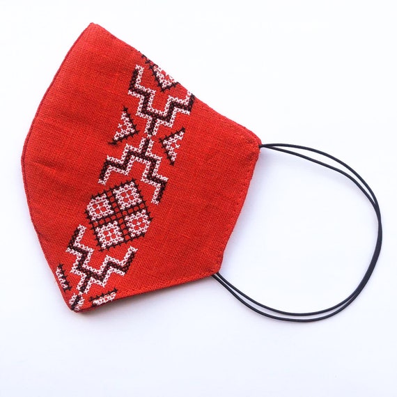 Face mask with embroidery pattern Ukraine 2 layers linen Etsy