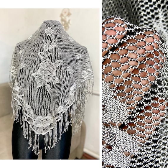 Vintage silver lurex lace flamenco cover up, brid… - image 1
