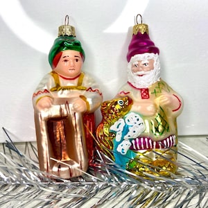 Ded Baba with trough Russian Christmas ornaments, Grampa Russian fairy tale ornament, handpainted glass Ukrainian ornament, new year gift
