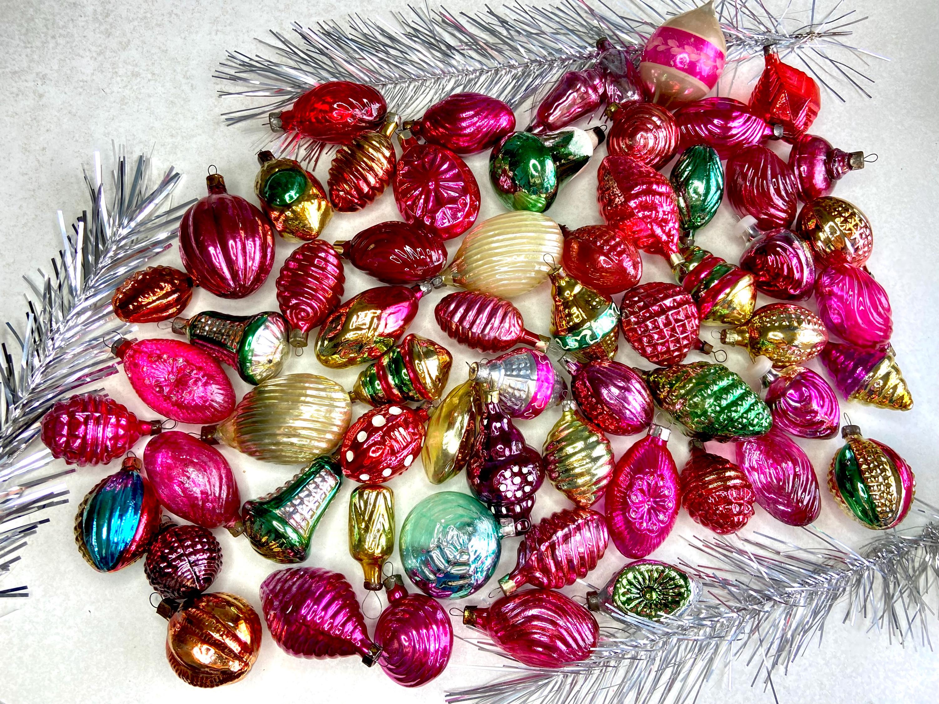 Vintage Mercury Glass Christmas Ornaments, Antique Russian Soviet