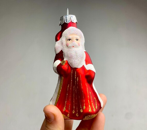 Snegurochka and Ded Moroz Ukrainian Glass Ornaments, Santa Claus