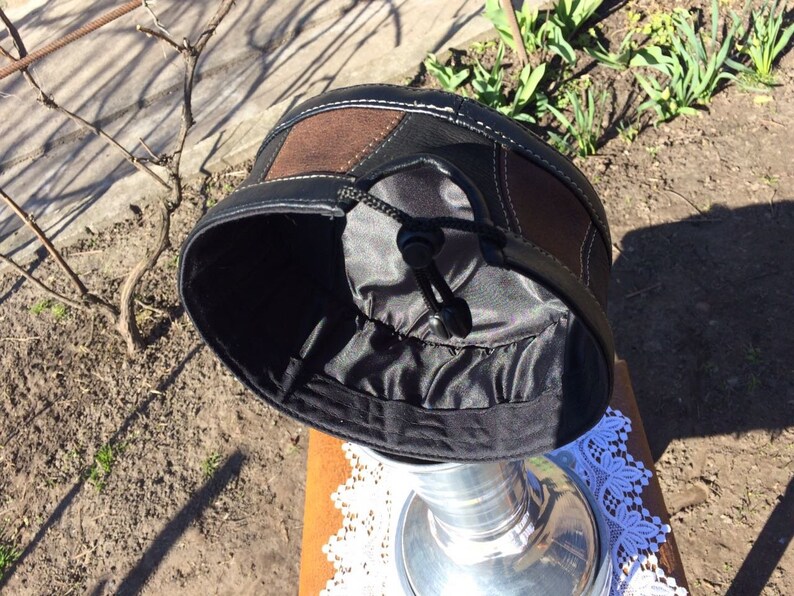 men/'s kufi black yarmolka men/'s kippah muslim black and brown Kufi leather \u041dandmade hat big size