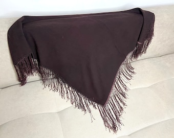 Châle vintage à franges en laine, châle en laine rétro, tissu en laine rétro, nappe bohème bohème carrée, châle flamenco espagnol