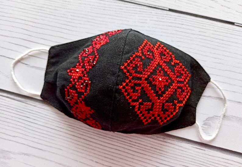 Designer Ukrainian Face Mask Linen With Embroidery Pattern 2 Etsy