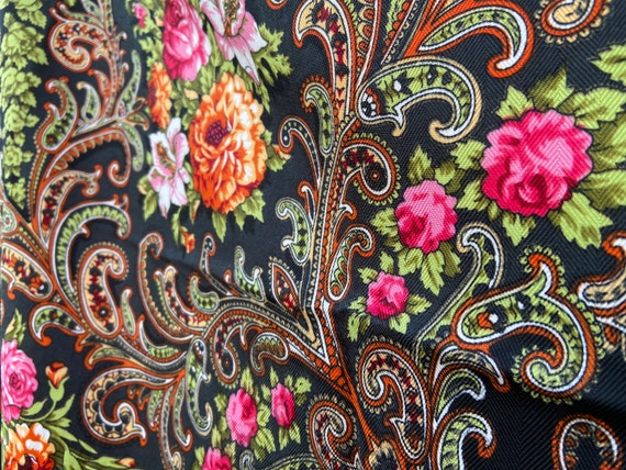 Ukrainian big Black piano shawl - Russian floral … - image 5