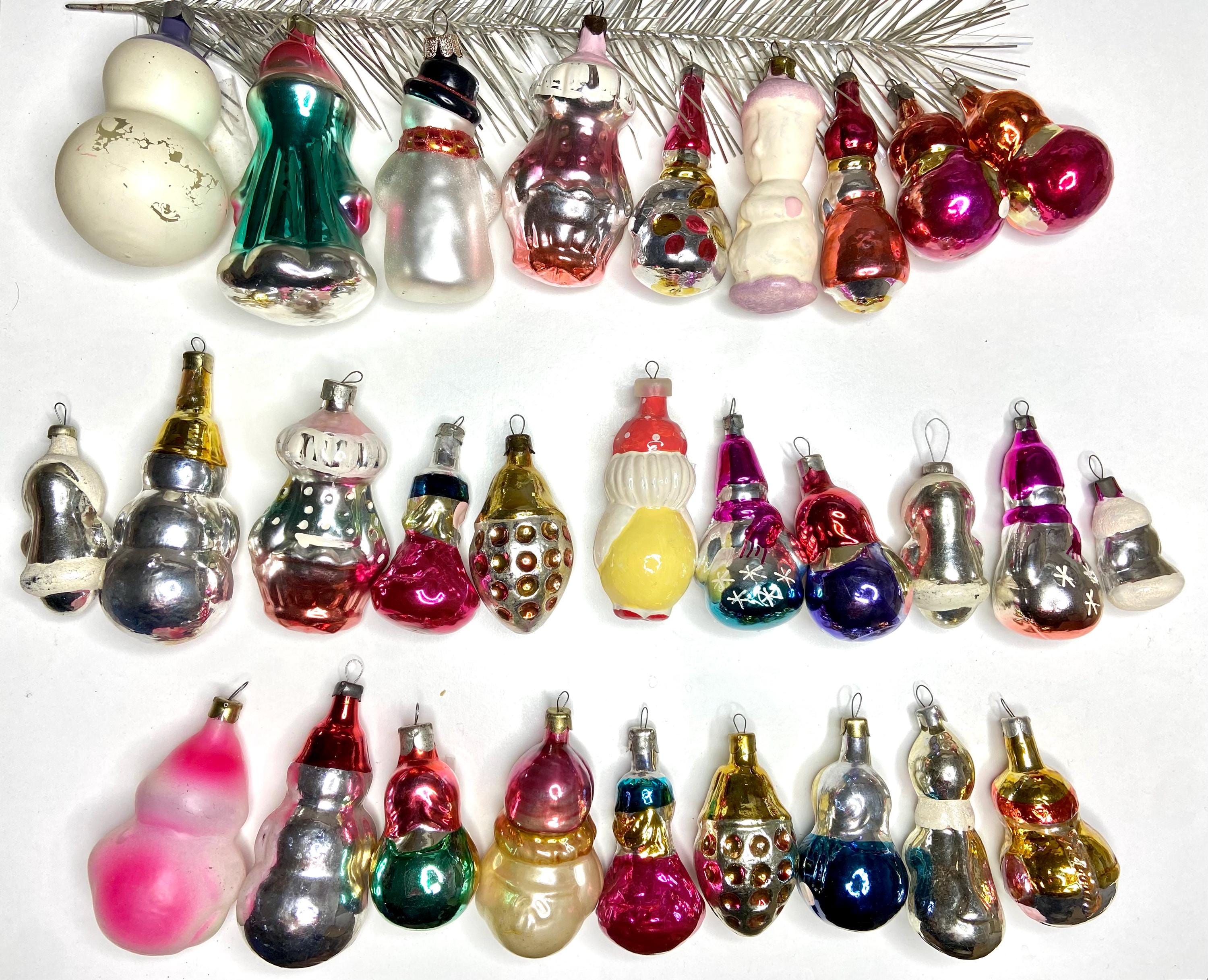 70s Soviet Vintage Mercury Christmas Ornaments, Snow Maiden Santa