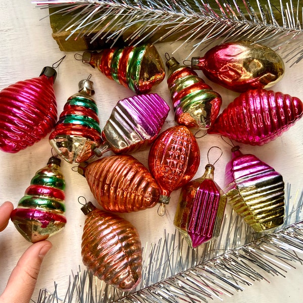 50s Vintage Soviet mercury glass Christmas ornaments, russian mid-century ornaments, Xmas tree holiday decor, Ukrainian stores