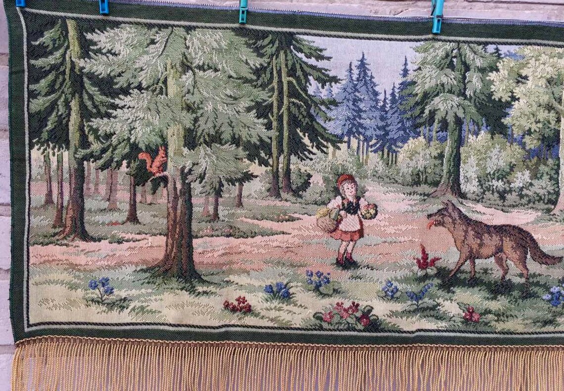 Vintage German cotton wall tapestry fairy tale little red Etsy