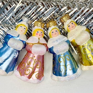 Snow Maiden glass Christmas ornament, Ukrainian New Year ornaments, russian Santa Claus Ded Moroz decoration, pink girl snegurochka decor