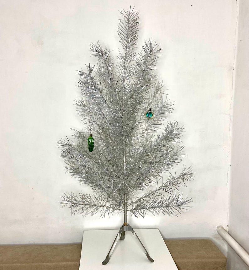 Vintage Metal Aluminum Silver Christmas Tree, Soviet Tinsel Tree Mid ...