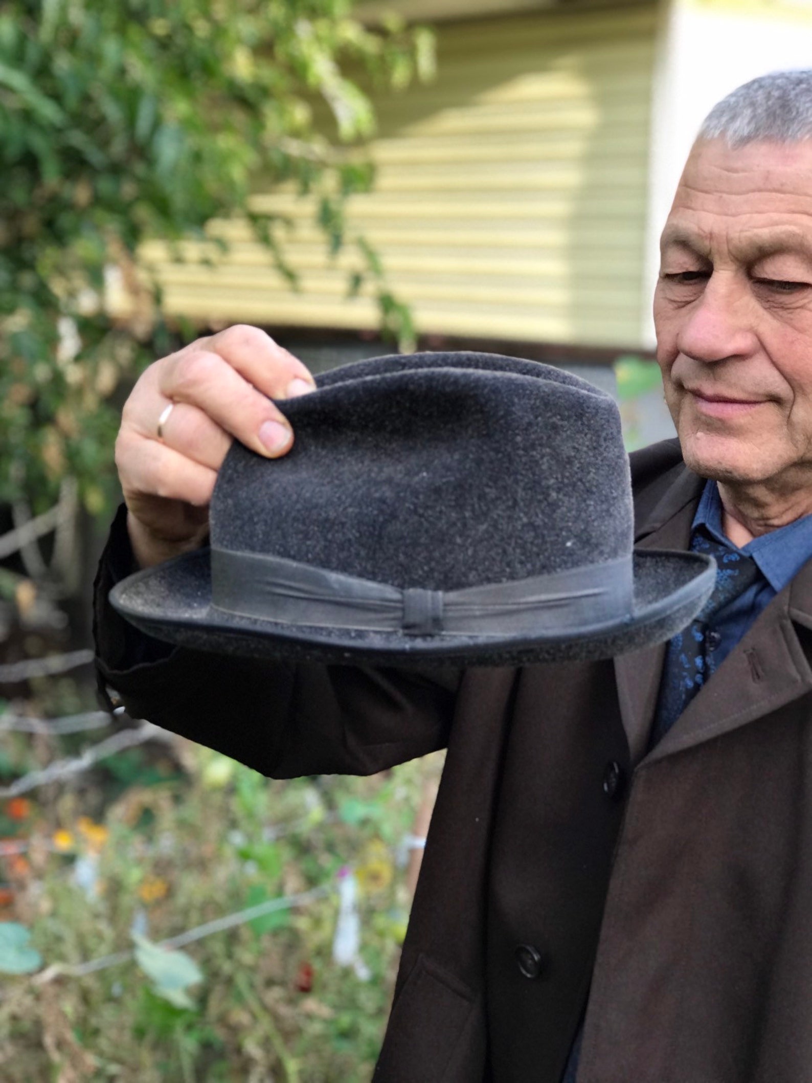 Vintage men's Wool hat with brim gray felt victorian Etsy
