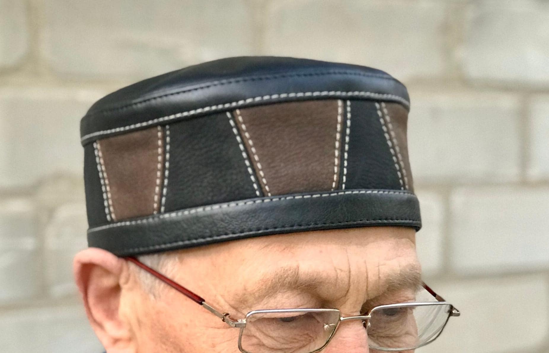 Kufi Big Size Leather Нandmade - Kippah Muslim Black and Brown