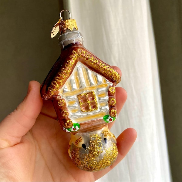 Adorno navideño de cristal ucraniano con forma de casa de bruja, adornos de Baba Yaga pintados a mano, decoración de cabaña de Krampus sobre patas de gallina.