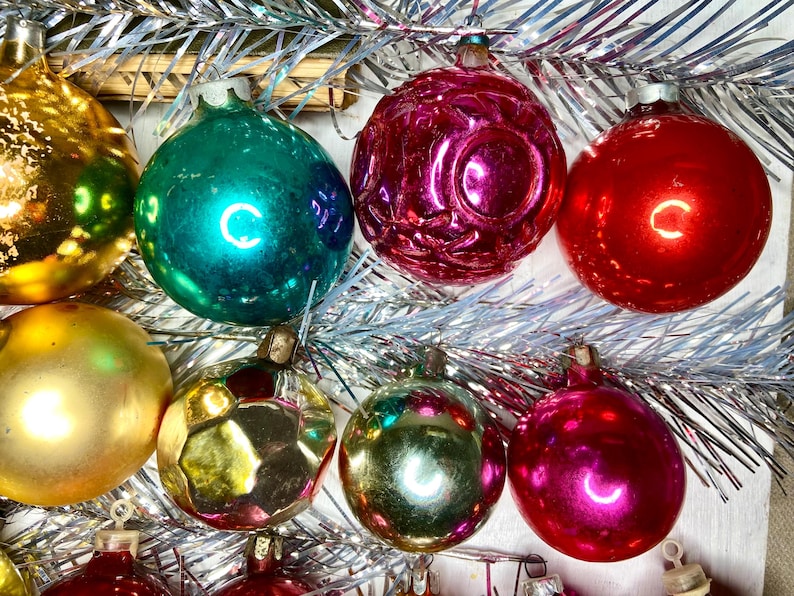 50s Soviet Mercury Glass Ball Russian Christmas Tree Ornaments