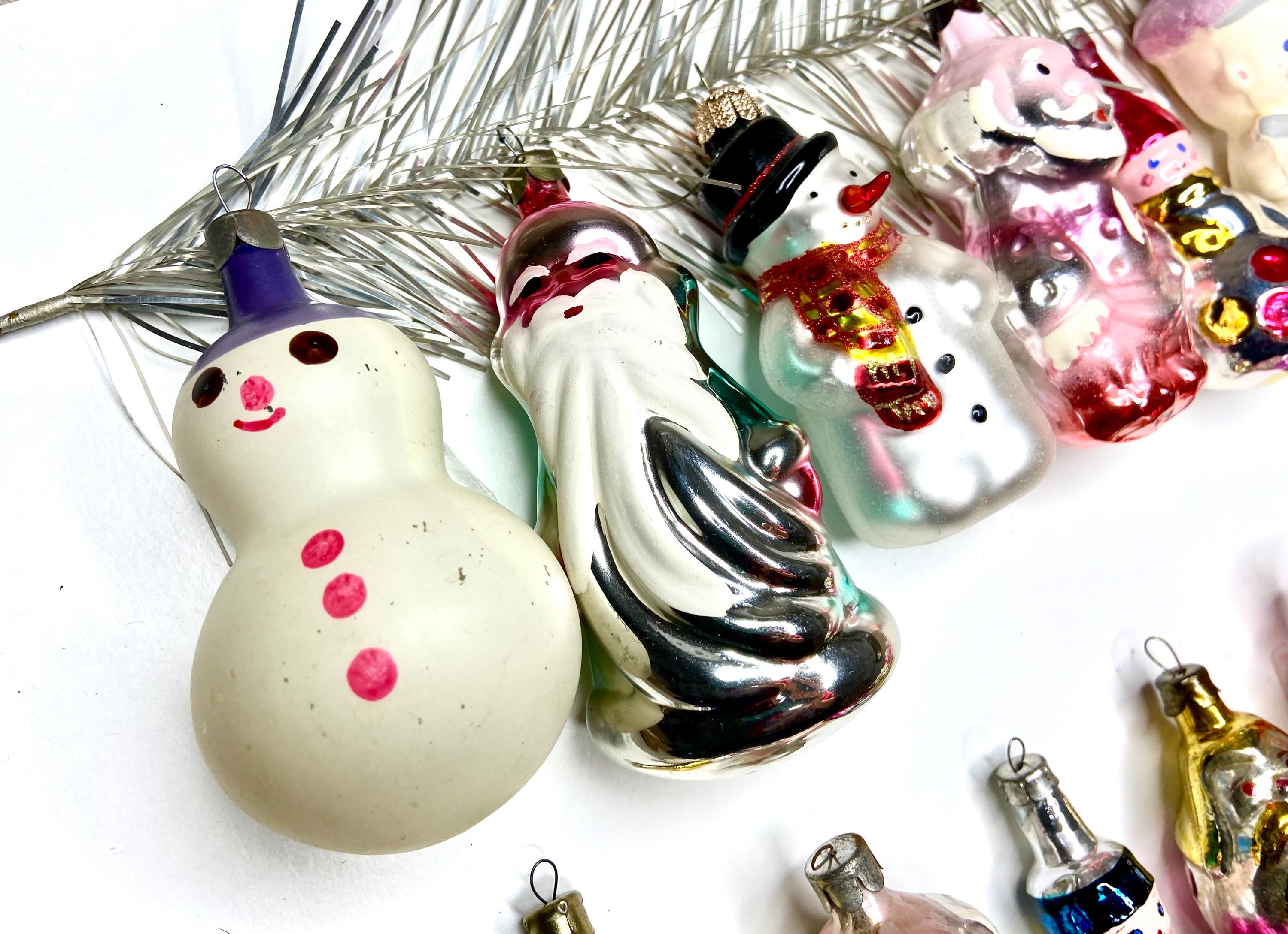 70s Soviet Vintage Mercury Christmas Ornaments, Snow Maiden Santa