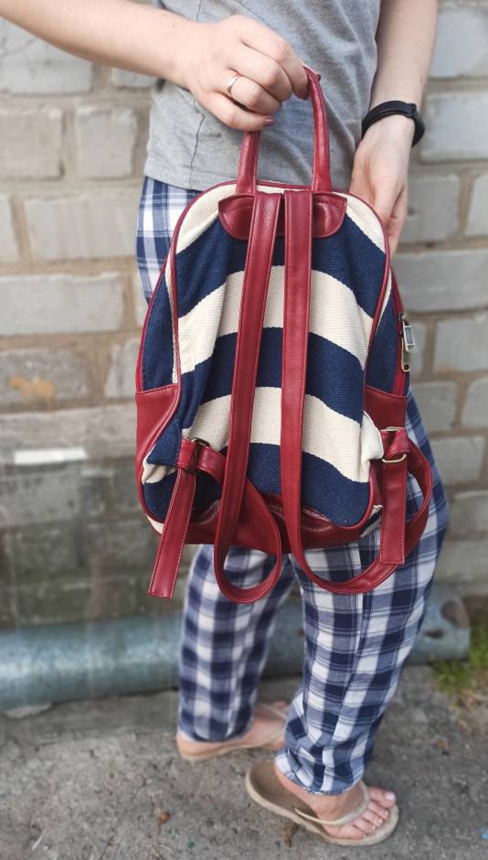 Vintage 80s backpack fabric backpack vintage sea style Etsy