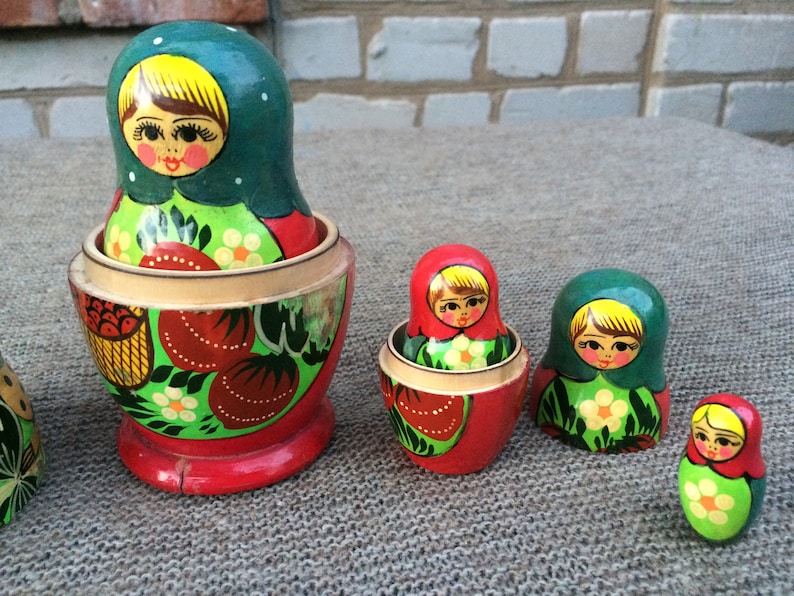 Russian Wood Nesting Doll Vintage doll Matryoshka Wooden Etsy