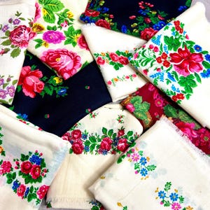 Wool babushka floral shawl, Vintage russian head shawls, Boho Romanian scarf, polish folk fabric Slavic black Ukrainian beige bandana Hustka
