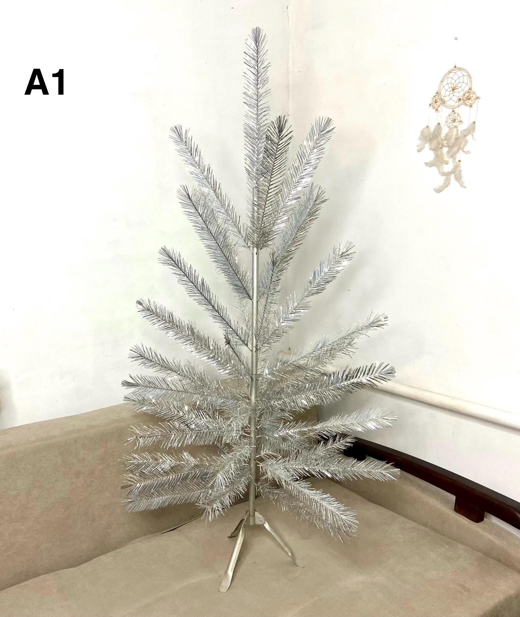 Vintage Metal Aluminum Silver Christmas Tree, Soviet Tinsel Tree Mid Century Taper Tree, Pom Pom Silver Tree, Evergleam Tree