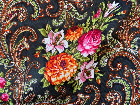 Ukrainian big Black piano shawl - Russian floral … - image 6