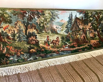 Vintage German cotton wall tapestry fairy tale little red riding hood - GDR tapestry 70s boho decor boho fairy tale brothers Grim