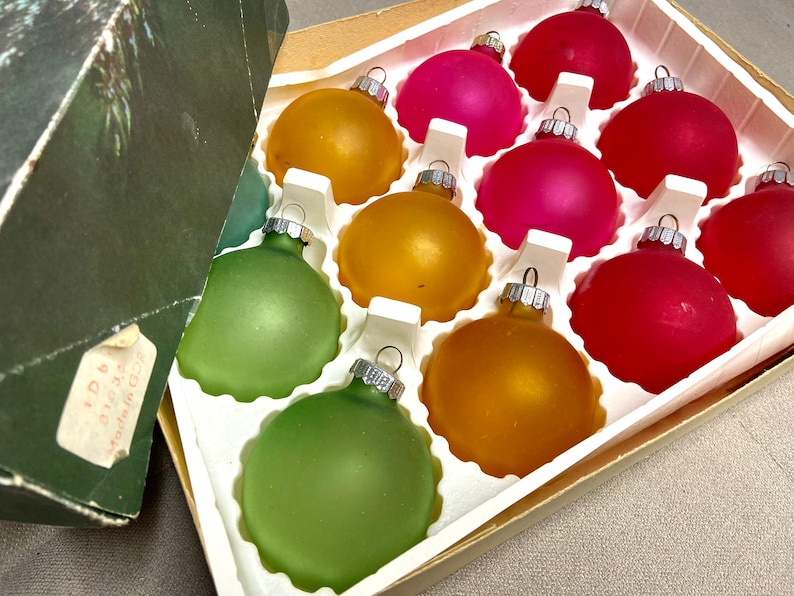 70s SET Soviet Baubles Christmas Ornament in Box, Retro Mattes BAUBLE