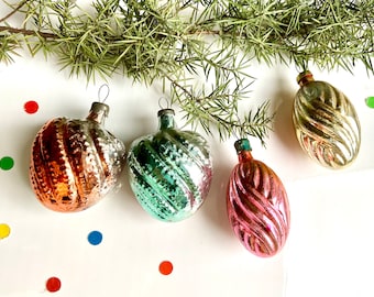 70s Vintage Soviet Christmas ornaments, Retro russian glass decoration, hanging Xmas mercury decor, ukrainian christmas ornaments