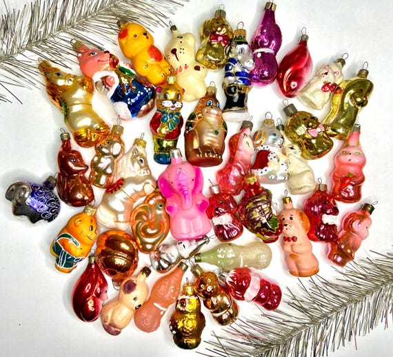 Animals Soviet Glass Christmas Tree Ornaments, Vintage Mercury Zoo