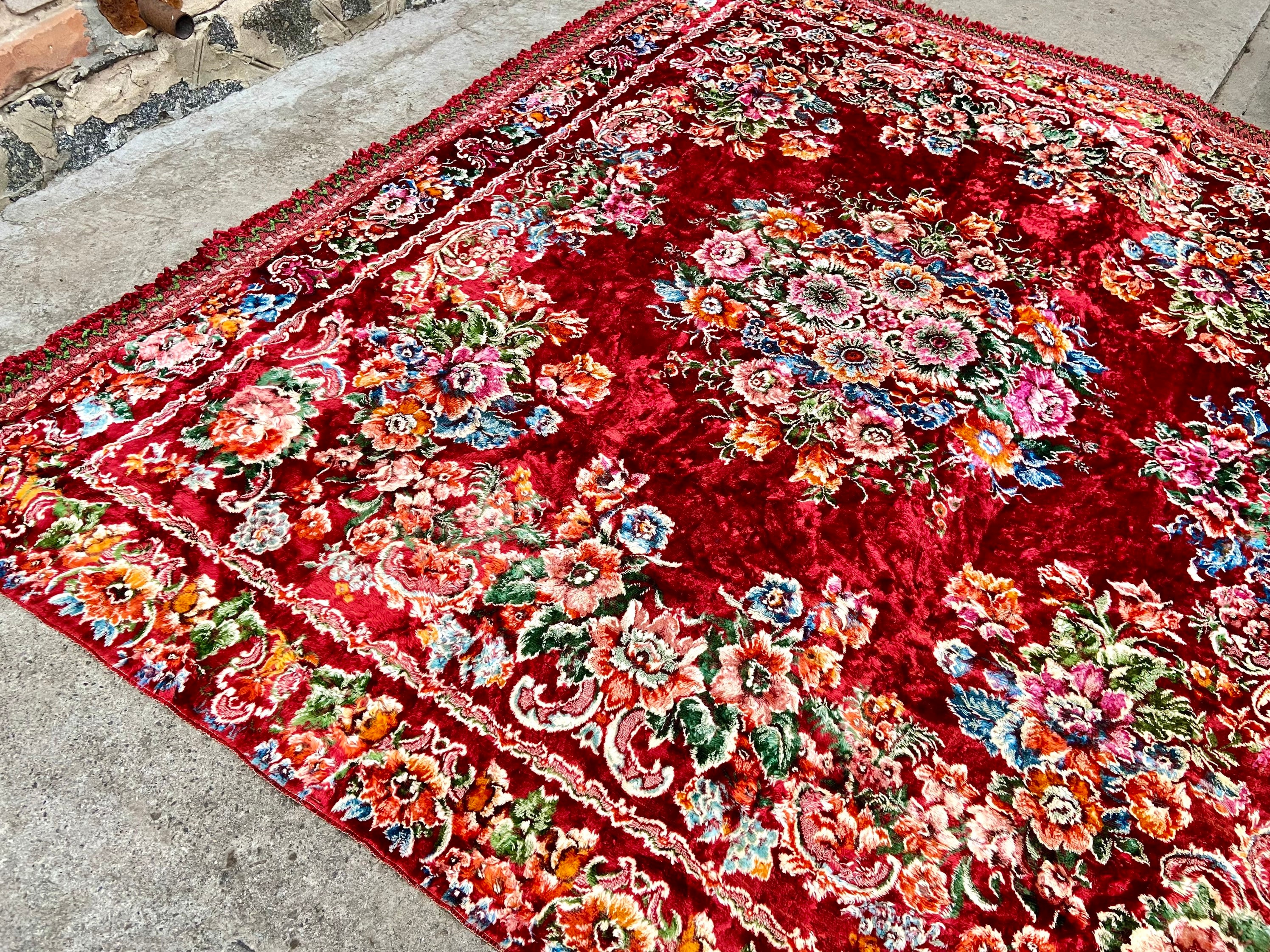 Plush Soviet Big Rug, Thin Velor Large Red Rug, Luxury Velvet Rug, Square King Wall - Size Italian Floor Bedspread Etsy Vintage Cotton Rich