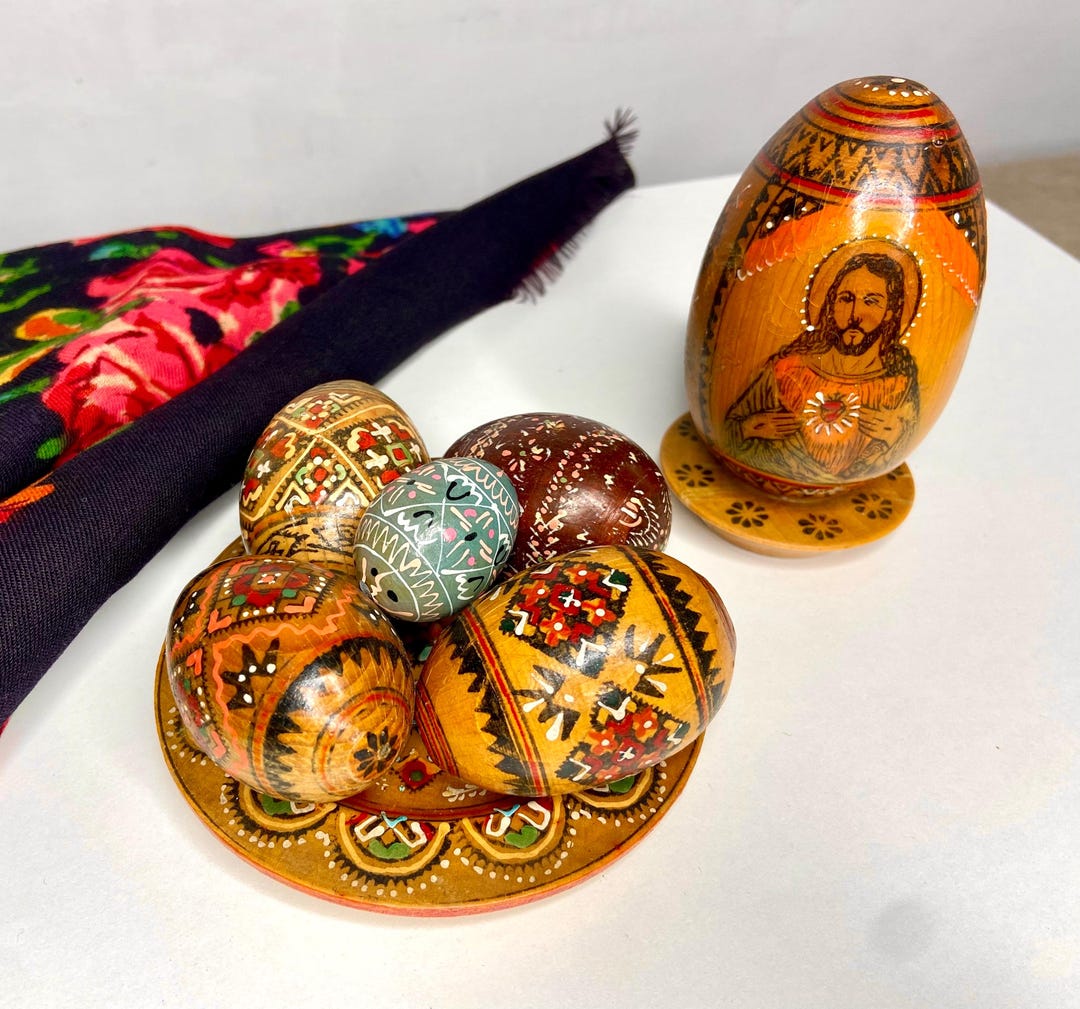 Ukrainian Folk Art Easter Eggs Hand-painted, Wooden Painted Decorative ...