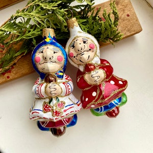Baba Yaga on broom Ukrainian Christmas ornament, witch handpainted glass Russian ornaments, fairy tale toy Ukraine gift