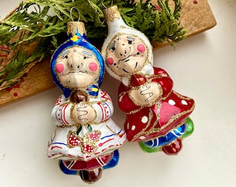 Baba Yaga on broom Ukrainian Christmas ornament, witch handpainted glass Russian ornaments, fairy tale toy Ukraine gift