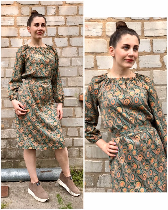 Retro cotton dress USSR 1980s - Retro dress print